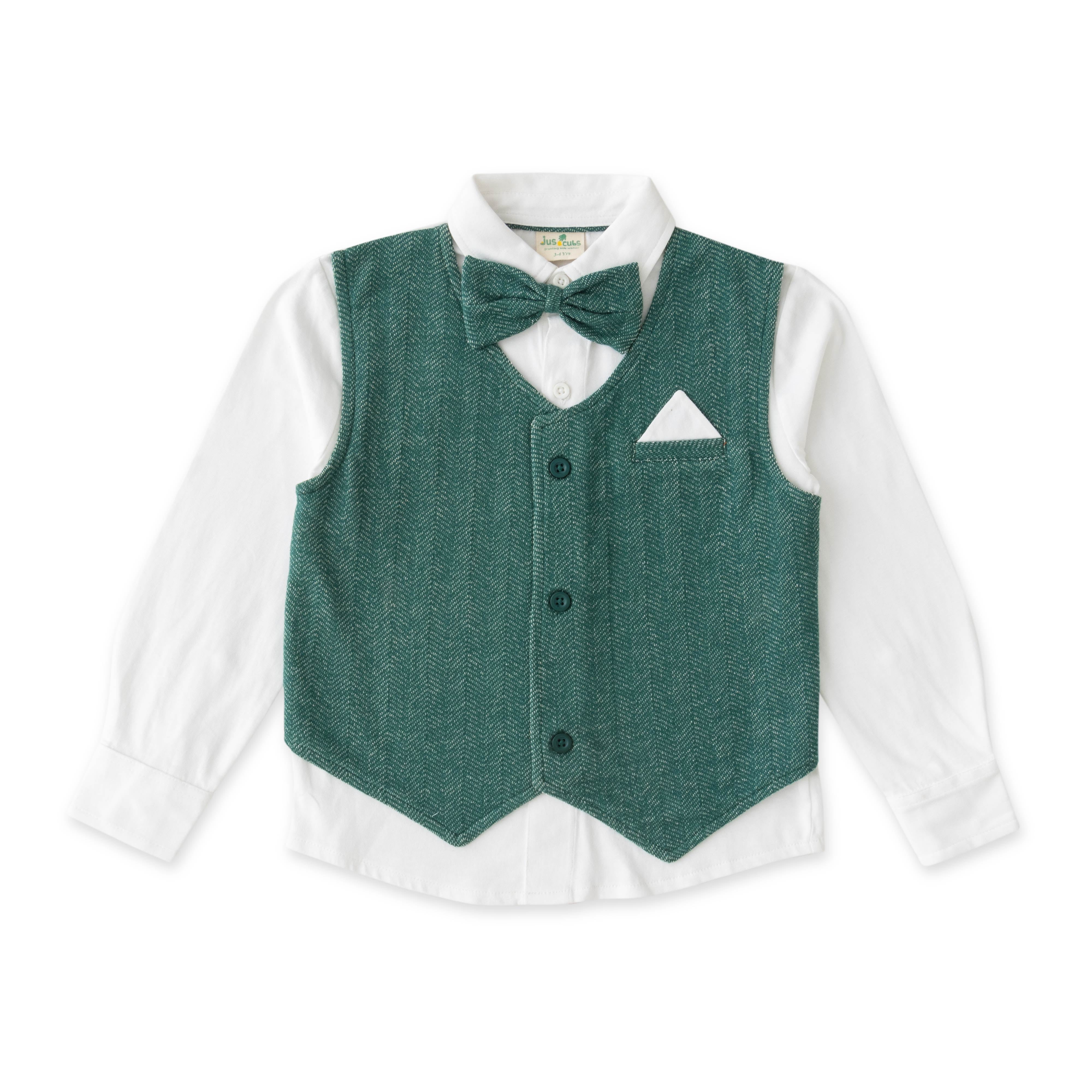 Baby Boy's Formal Green Vest Suit Set – Shirt, Bow Tie, Vest & Pants