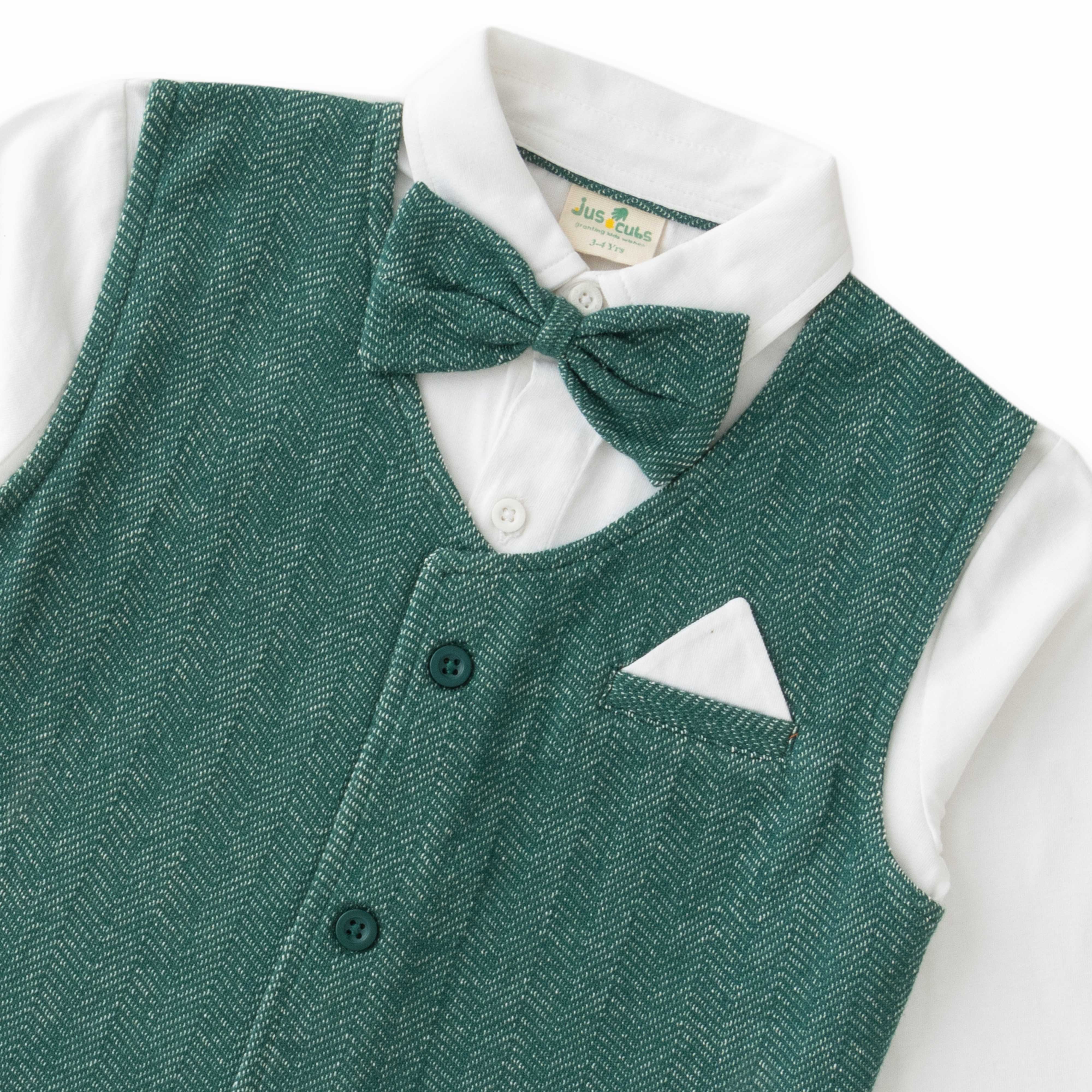 Baby Boy's Formal Green Vest Suit Set – Shirt, Bow Tie, Vest & Pants