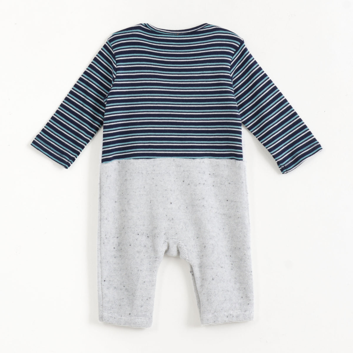 JusCubs Baby Boys Navy Blue Striped Full Sleeve T-Shirt with Grey Dungaree Romper Set