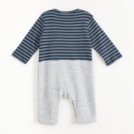 JusCubs Baby Boys Navy Blue Striped Full Sleeve T-Shirt with Grey Dungaree Romper Set