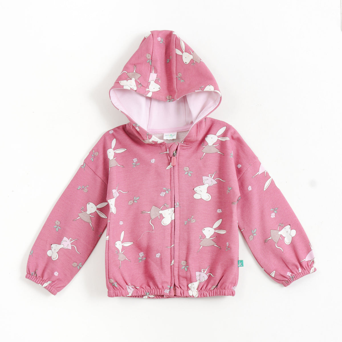 JusCubs Baby Girls  Bunny Print Hooded Full Sleeve Jacket - Pink