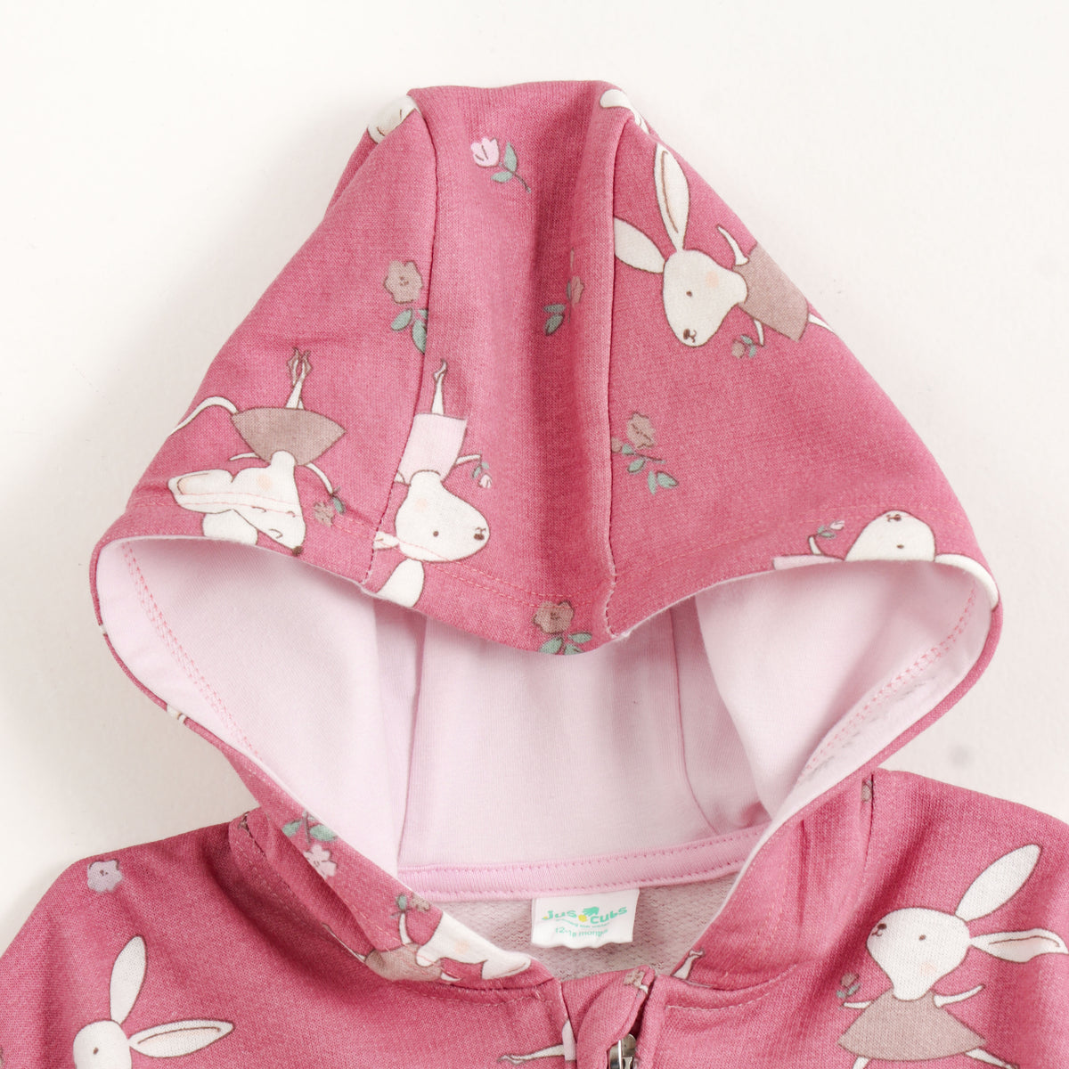 JusCubs Baby Girls  Bunny Print Hooded Full Sleeve Jacket - Pink