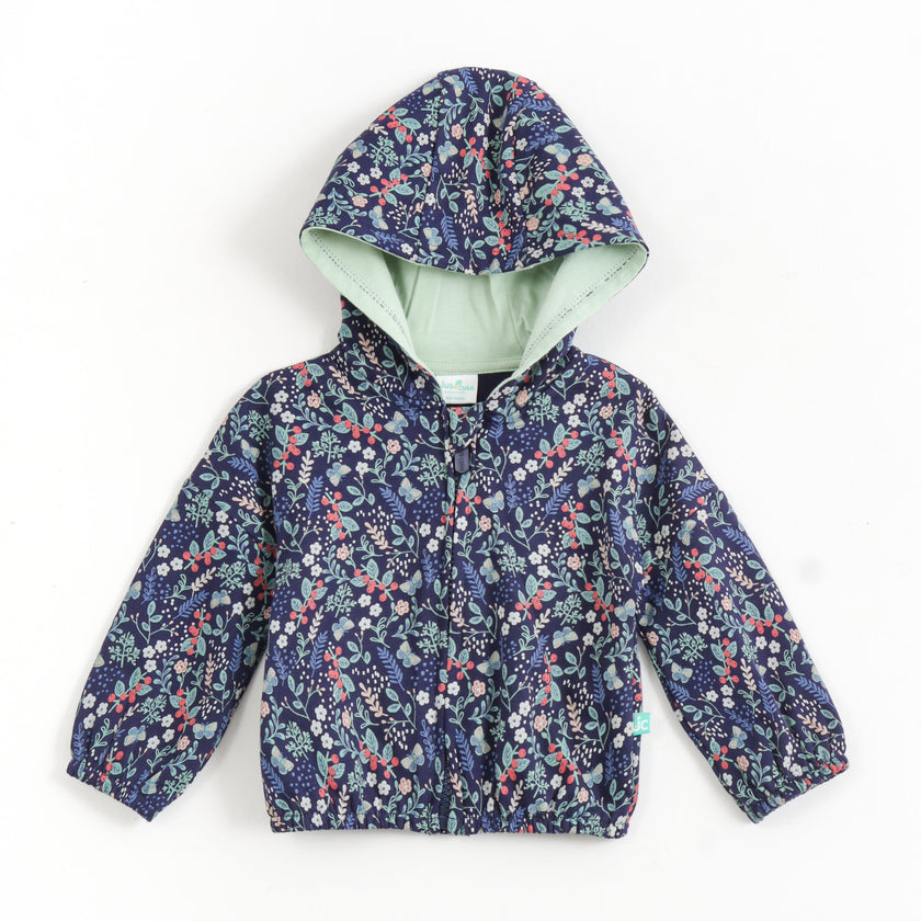 JusCubs Baby Girls Blue Floral Print Hooded Full Sleeve Jacket - Navy
