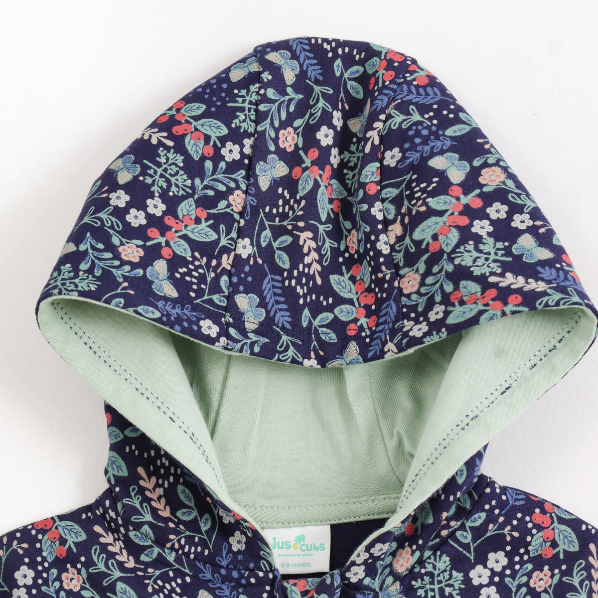 JusCubs Baby Girls Blue Floral Print Hooded Full Sleeve Jacket - Navy