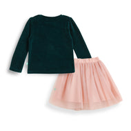JusCubs Girls Reindeer Applique Top with Pink Tulle Skirt Party Wear Set - Green