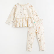 JusCubs Girls Floral Print Peplum Top with Matching Leggings Set - Offwhite