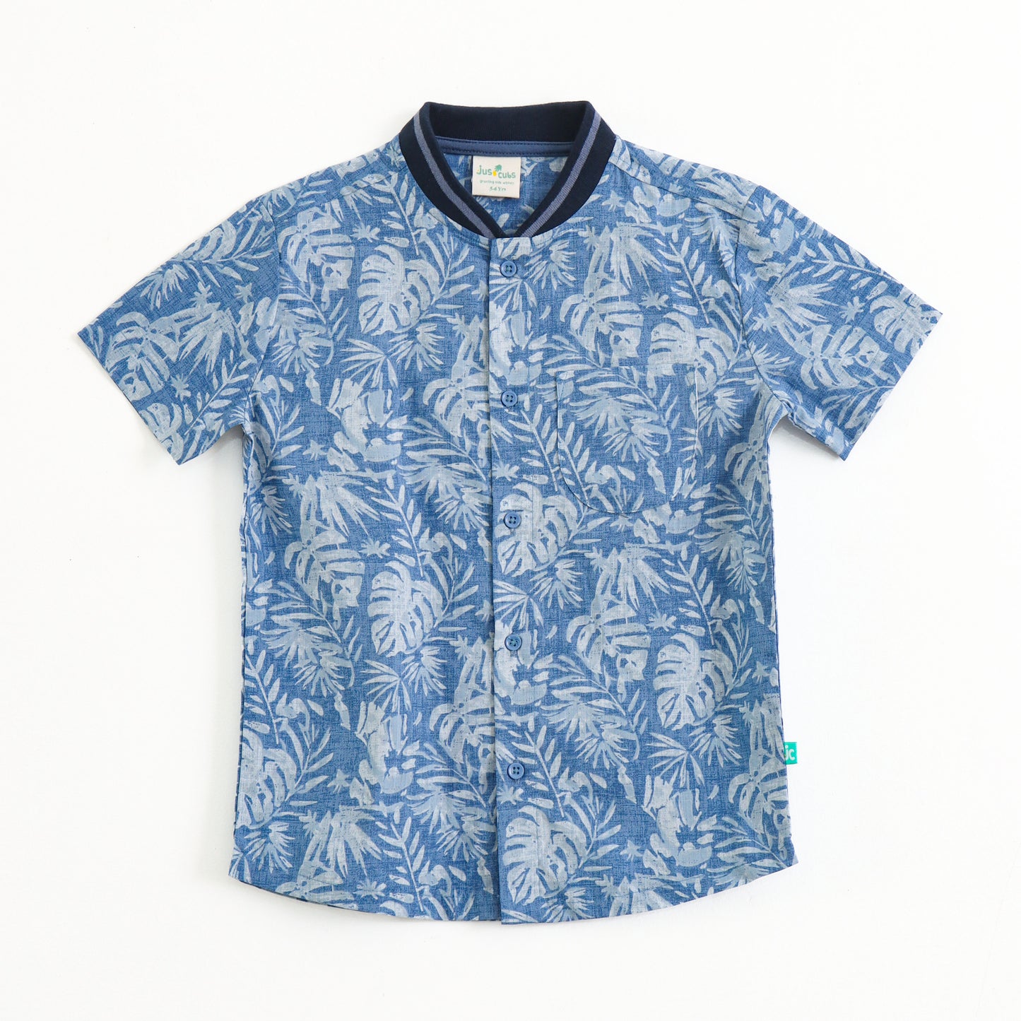 Boys Tropical Print Casual Shirt – Soft Cotton Blue Summer Outfit
