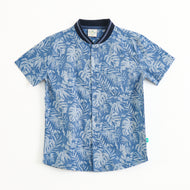 Boys Tropical Print Casual Shirt – Soft Cotton Blue Summer Outfit