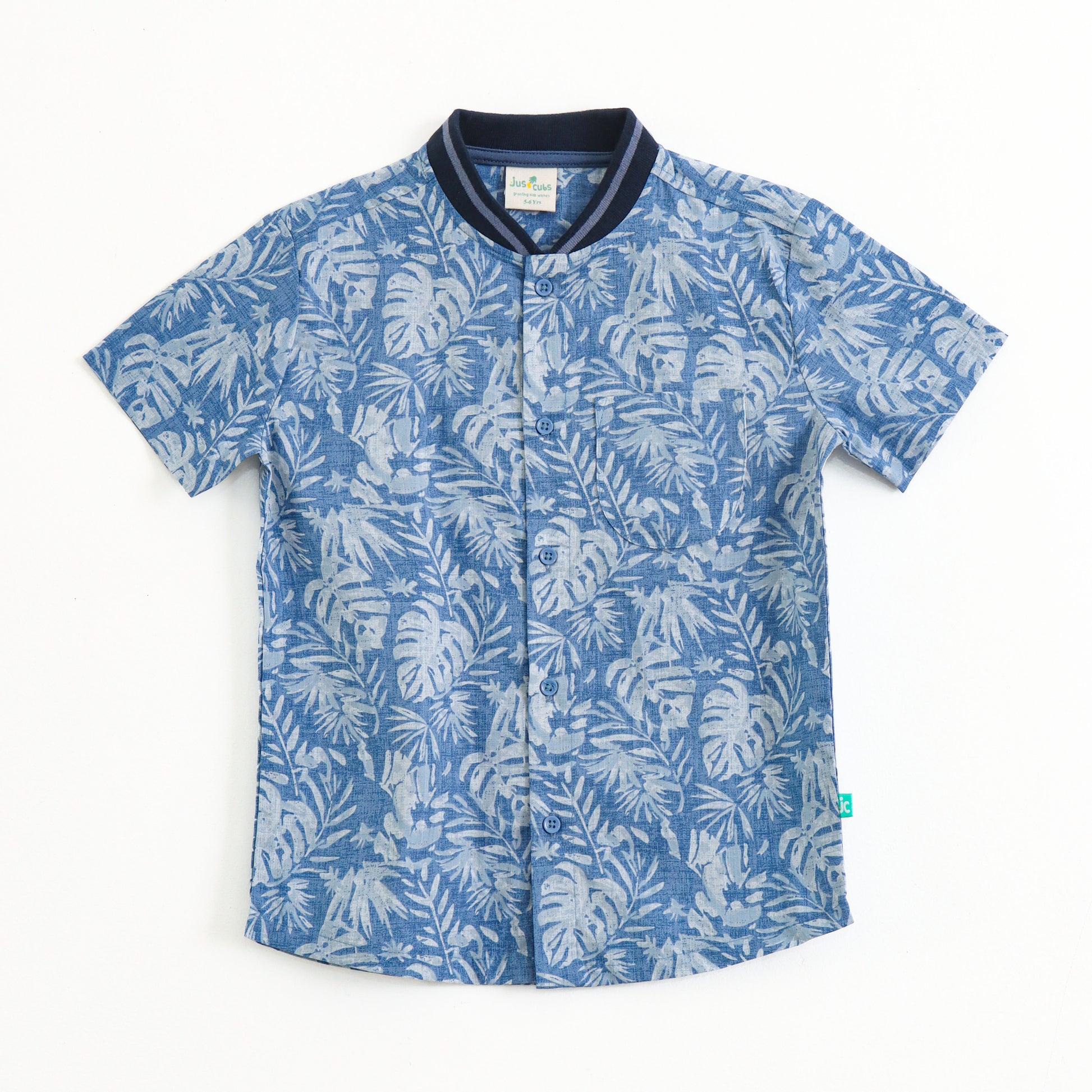 Boys Tropical Print Casual Shirt – Soft Cotton Blue Summer Outfit