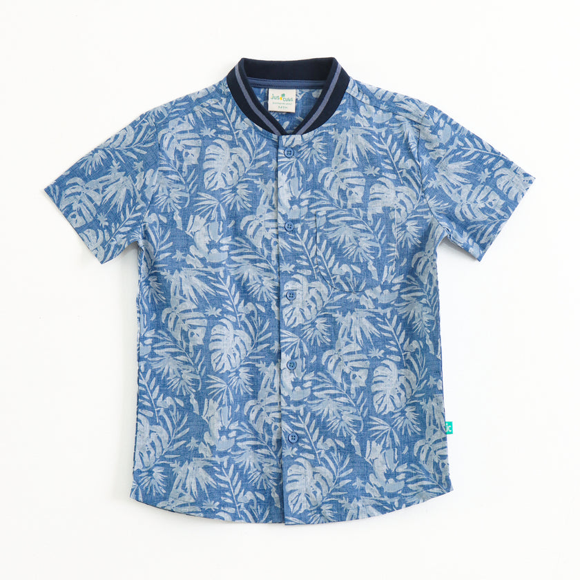 Boys Tropical Print Casual Shirt – Soft Cotton Blue Summer Outfit