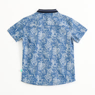 Boys Tropical Print Casual Shirt – Soft Cotton Blue Summer Outfit