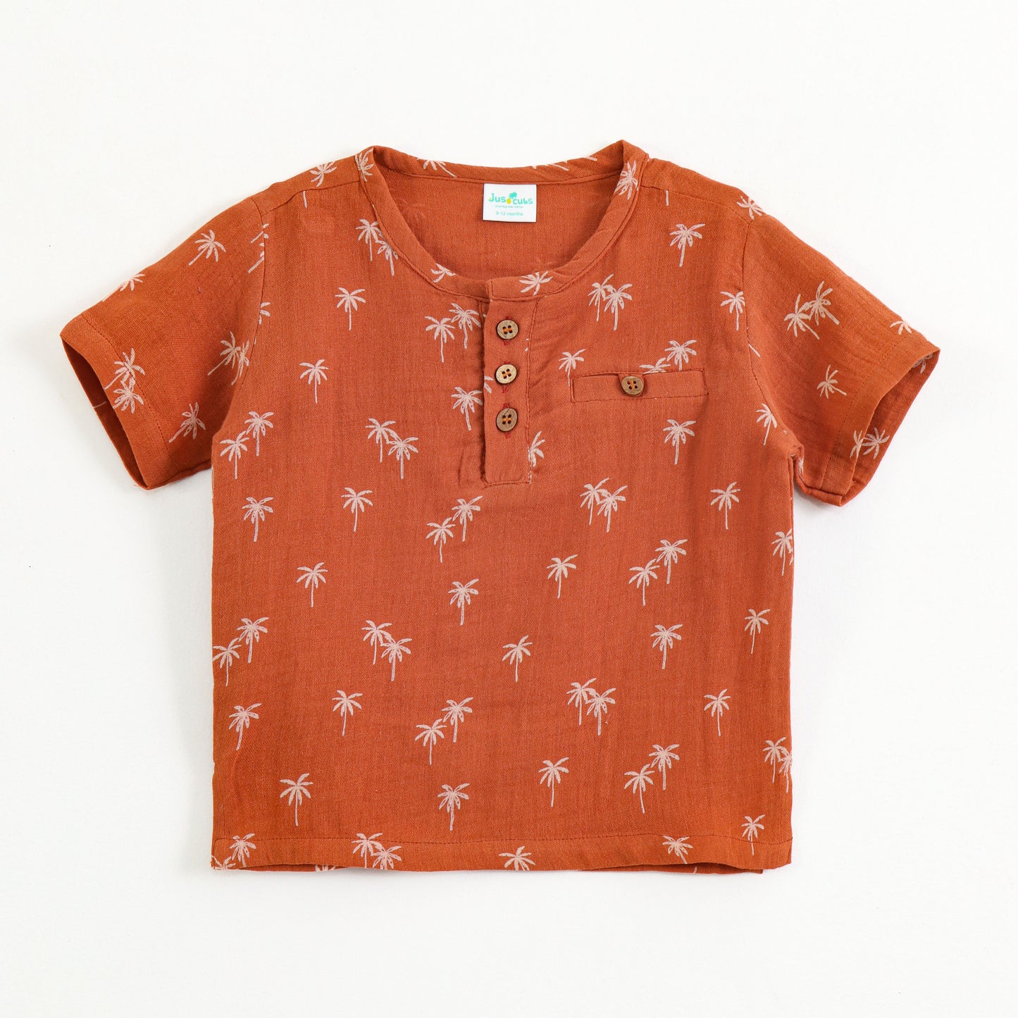 "JusCubs Boys Cotton Palm Tree Print T-Shirt & Shorts Set (Rust Orange)"