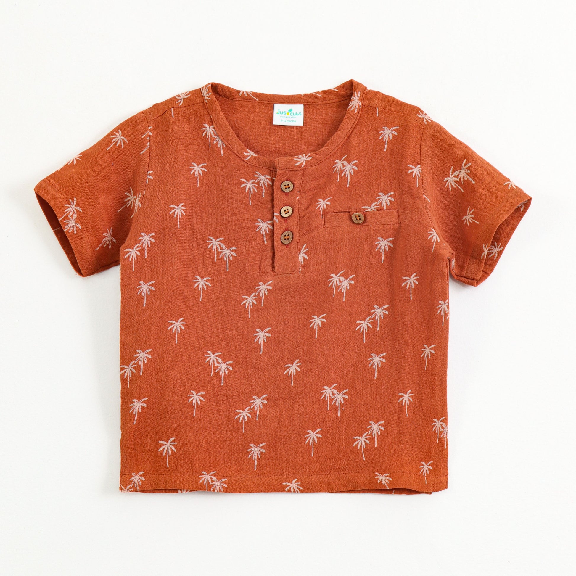 "JusCubs Boys Cotton Palm Tree Print T-Shirt & Shorts Set (Rust Orange)"