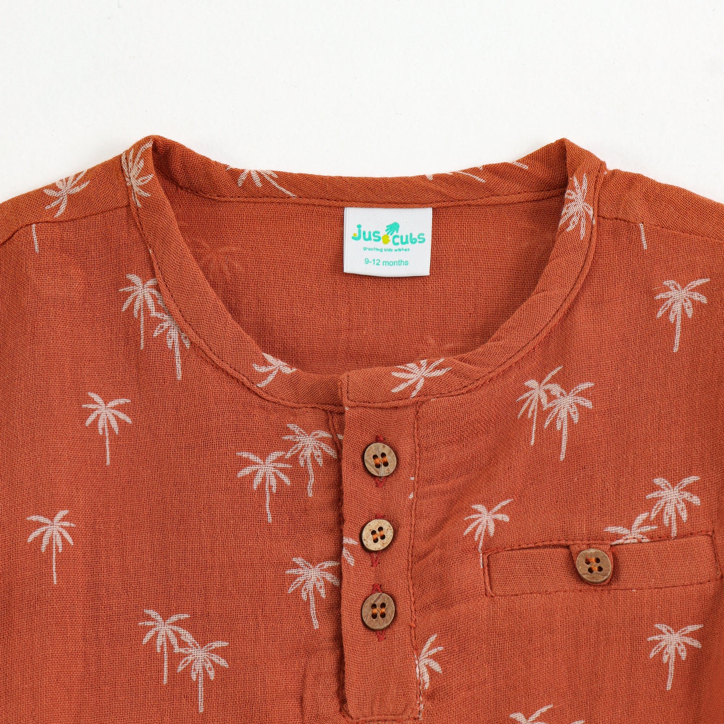 "JusCubs Boys Cotton Palm Tree Print T-Shirt & Shorts Set (Rust Orange)"