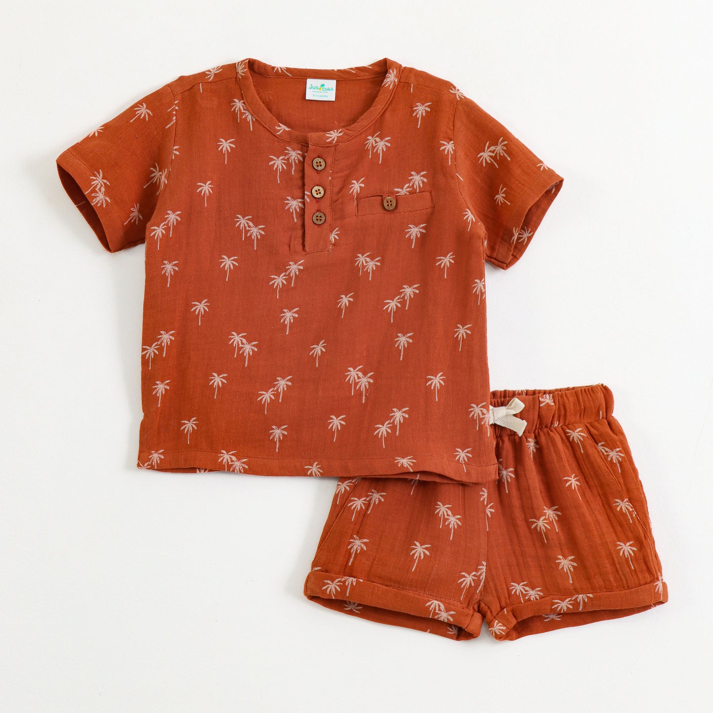 "JusCubs Boys Cotton Palm Tree Print T-Shirt & Shorts Set (Rust Orange)"