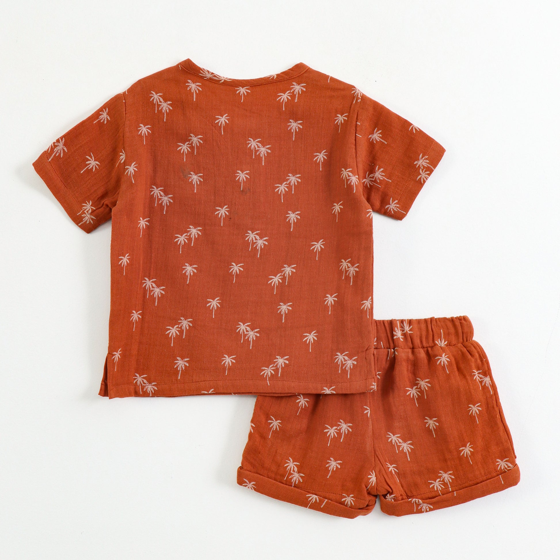 "JusCubs Boys Cotton Palm Tree Print T-Shirt & Shorts Set (Rust Orange)"