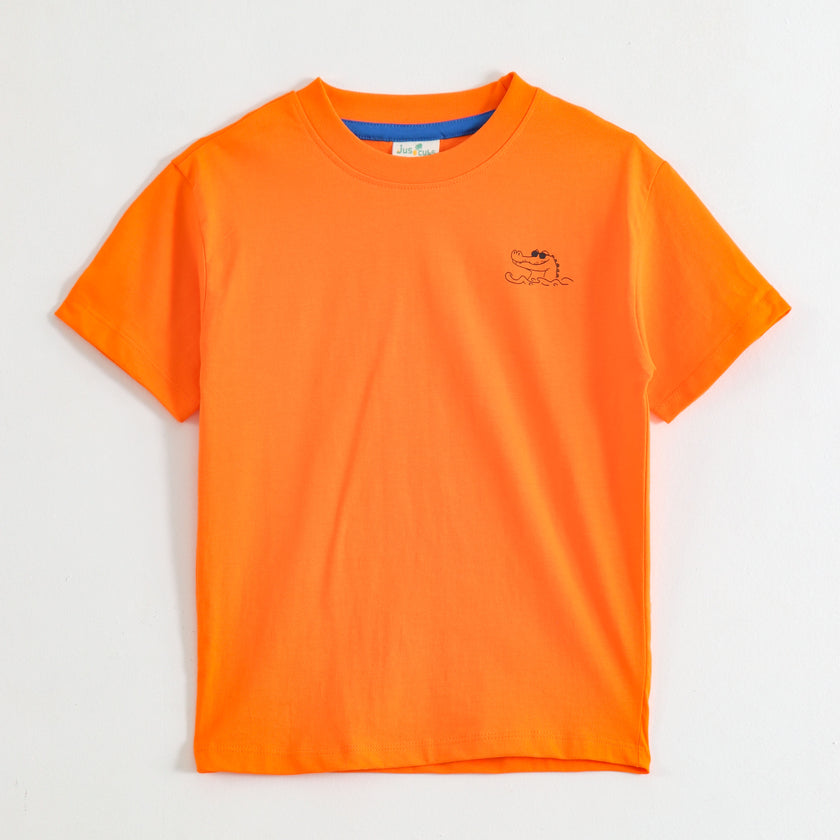 JusCubs Boys Neon Orange Back Graphic Print Cotton T-Shirt | Eat Sleep Surf Repeat Theme
