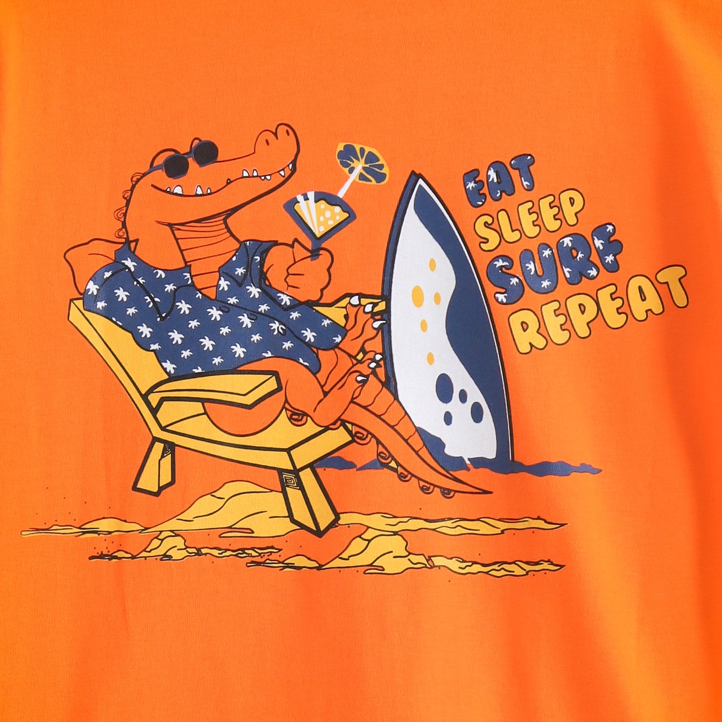 JusCubs Boys Neon Orange Back Graphic Print Cotton T-Shirt | Eat Sleep Surf Repeat Theme