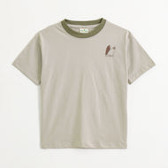 JusCubs Boys Beige Cotton T-Shirt with Surf & Palm Beach Back Print | Summer Casual Wear