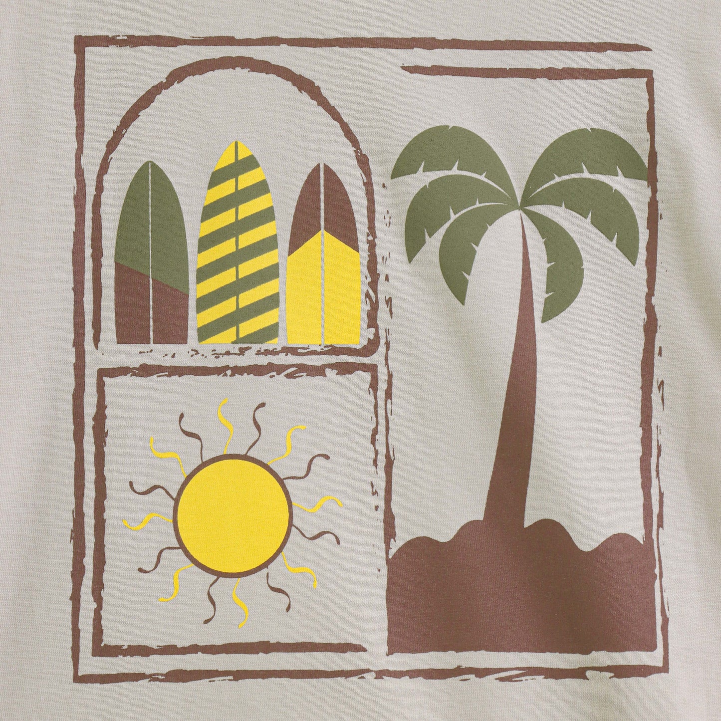 JusCubs Boys Beige Cotton T-Shirt with Surf & Palm Beach Back Print | Summer Casual Wear