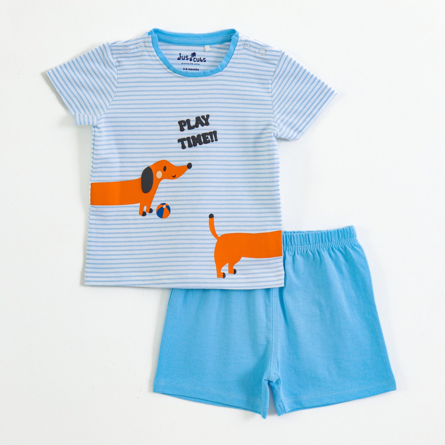 JusCubs Baby Boys Play Time Dog Print Cotton  Set – Blue & White