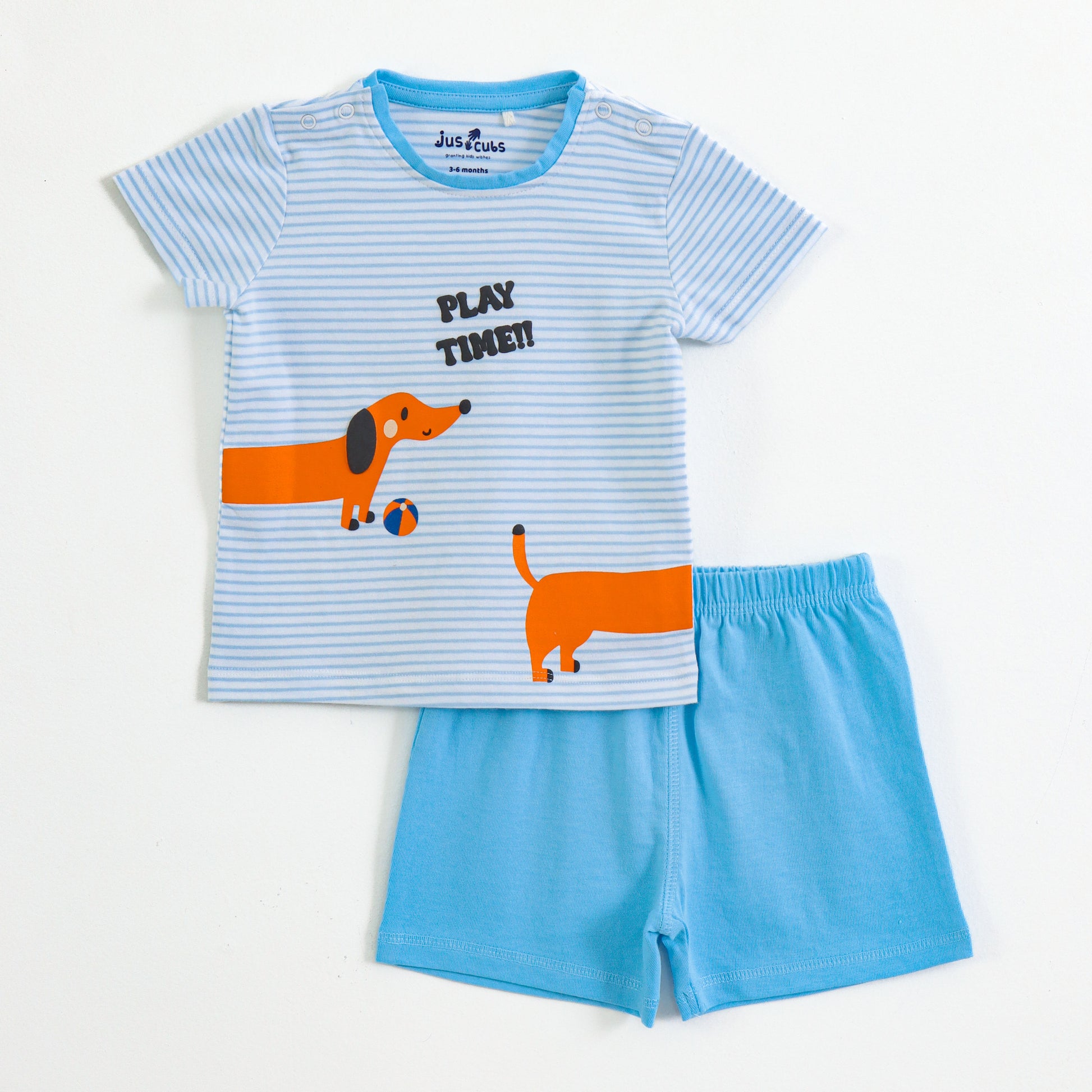 JusCubs Baby Boys Play Time Dog Print Cotton  Set – Blue & White