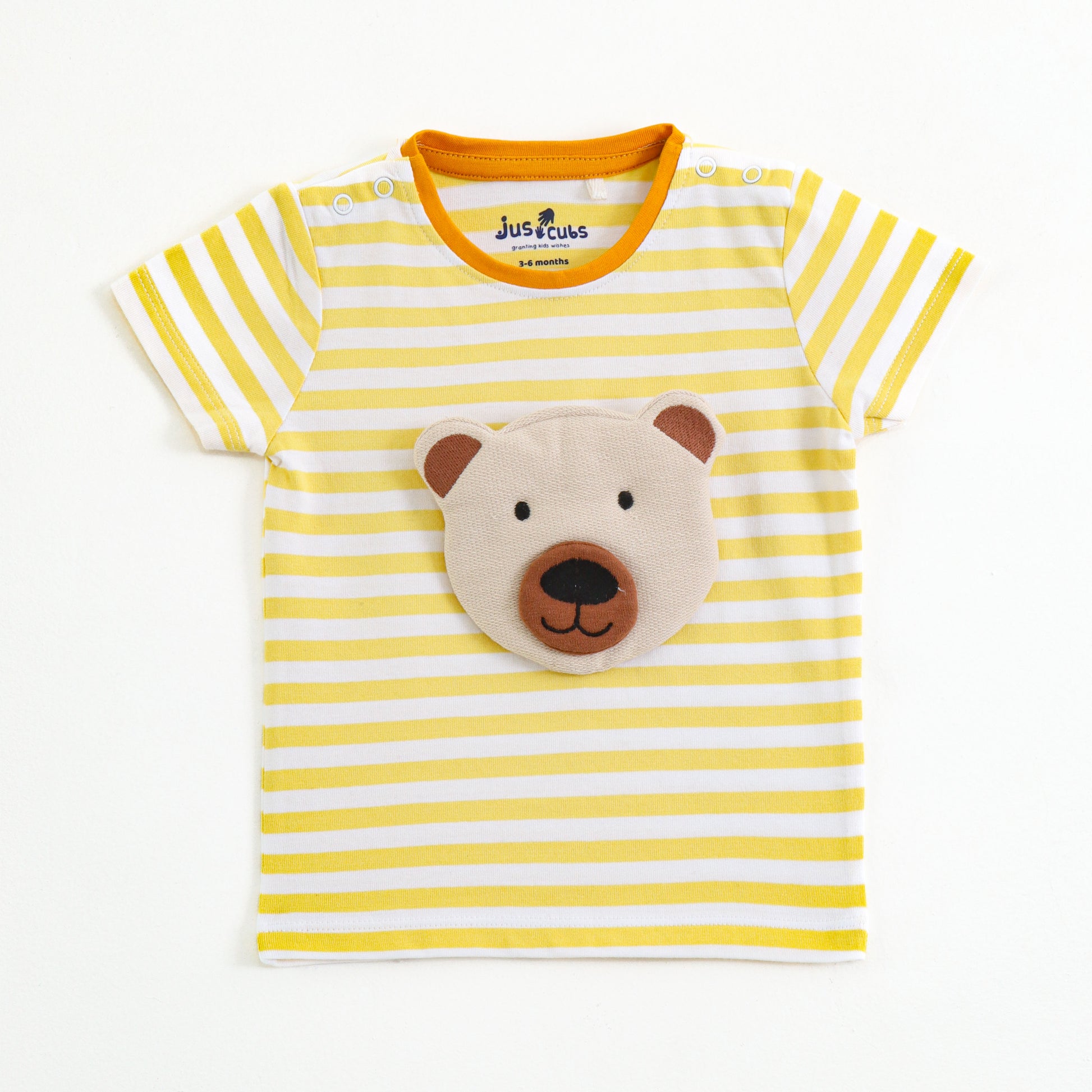Infant Boys Yellow Stripe Cotton Co-Ord Set with Bear Applique | T-Shirt & Bottom Wear