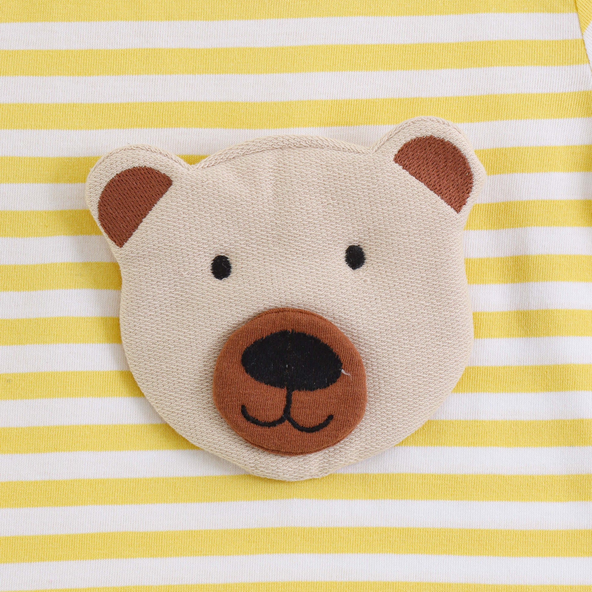 Infant Boys Yellow Stripe Cotton Co-Ord Set with Bear Applique | T-Shirt & Bottom Wear