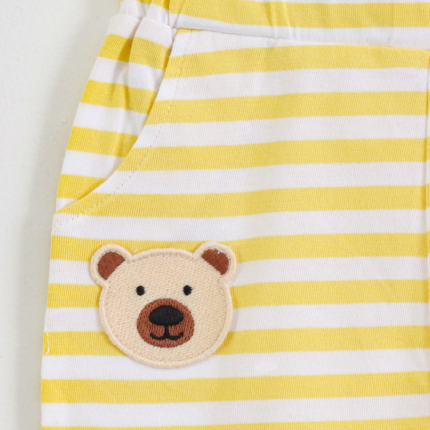 Infant Boys Yellow Stripe Cotton Co-Ord Set with Bear Applique | T-Shirt & Bottom Wear