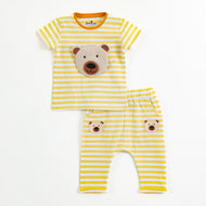 Infant Boys Yellow Stripe Cotton Co-Ord Set with Bear Applique | T-Shirt & Bottom Wear