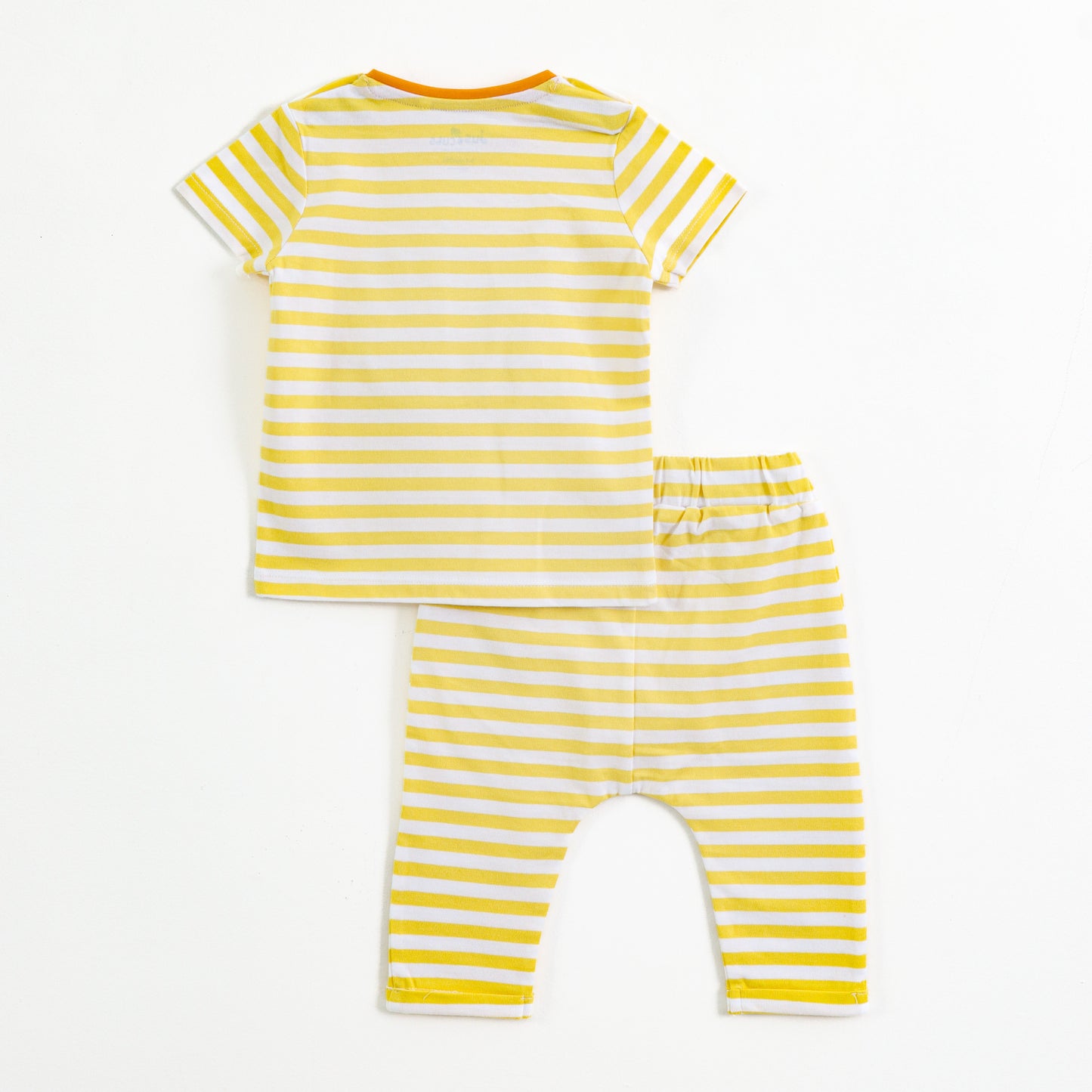 Infant Boys Yellow Stripe Cotton Co-Ord Set with Bear Applique | T-Shirt & Bottom Wear