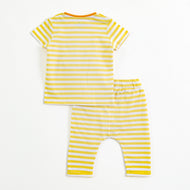 Infant Boys Yellow Stripe Cotton Co-Ord Set with Bear Applique | T-Shirt & Bottom Wear