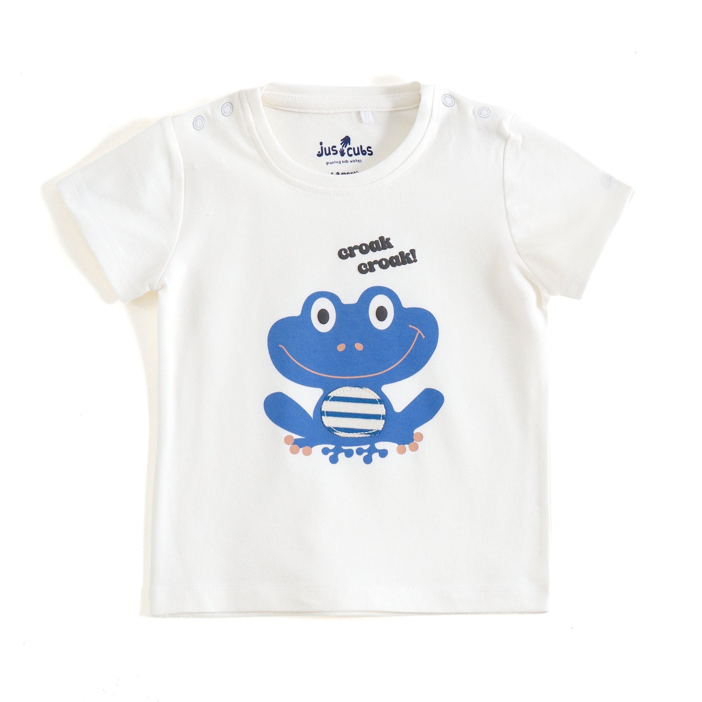 JusCubs Baby Boys Frog Graphic Printed T-Shirt & Striped Pants Co-Ord Set