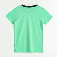Boys Mint Green Dinosaur Graphic Printed Half Sleeve Cotton T-Shirt