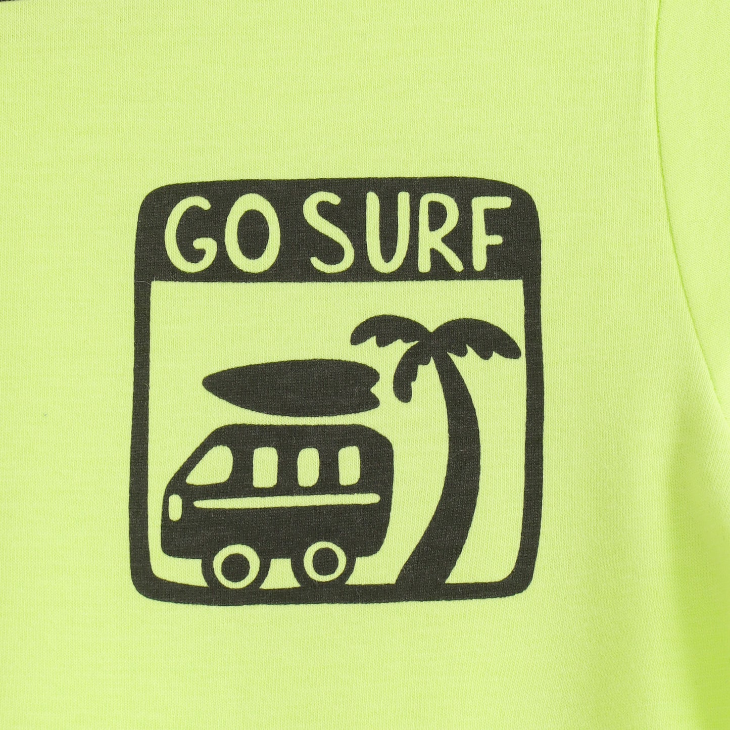Boys Neon Green Go Surf Back Graphic Printed Cotton T-Shirt