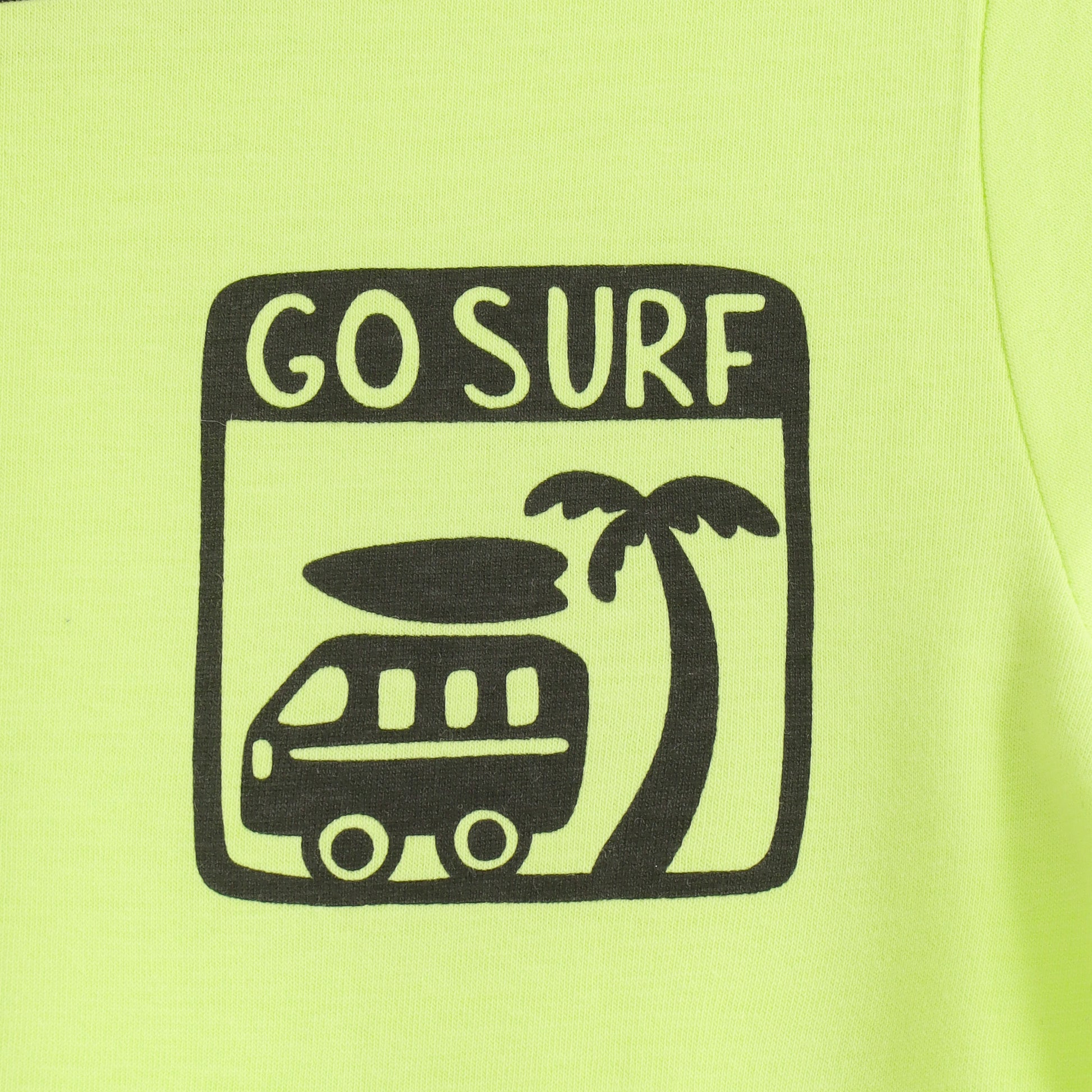 Boys Neon Green Go Surf Back Graphic Printed Cotton T-Shirt