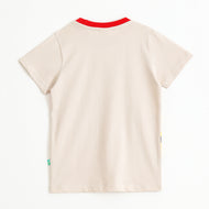 Boys Beige Vehicle Graphic Printed Cotton T-Shirt