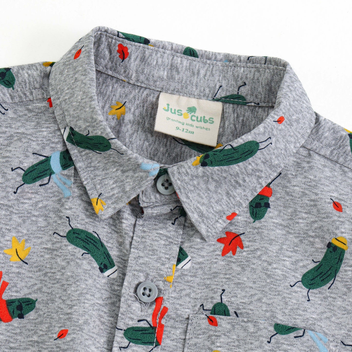 Baby Boys Grey Printed Shirt with Collar – Lightweight Cotton Summer Wear | JusCubs