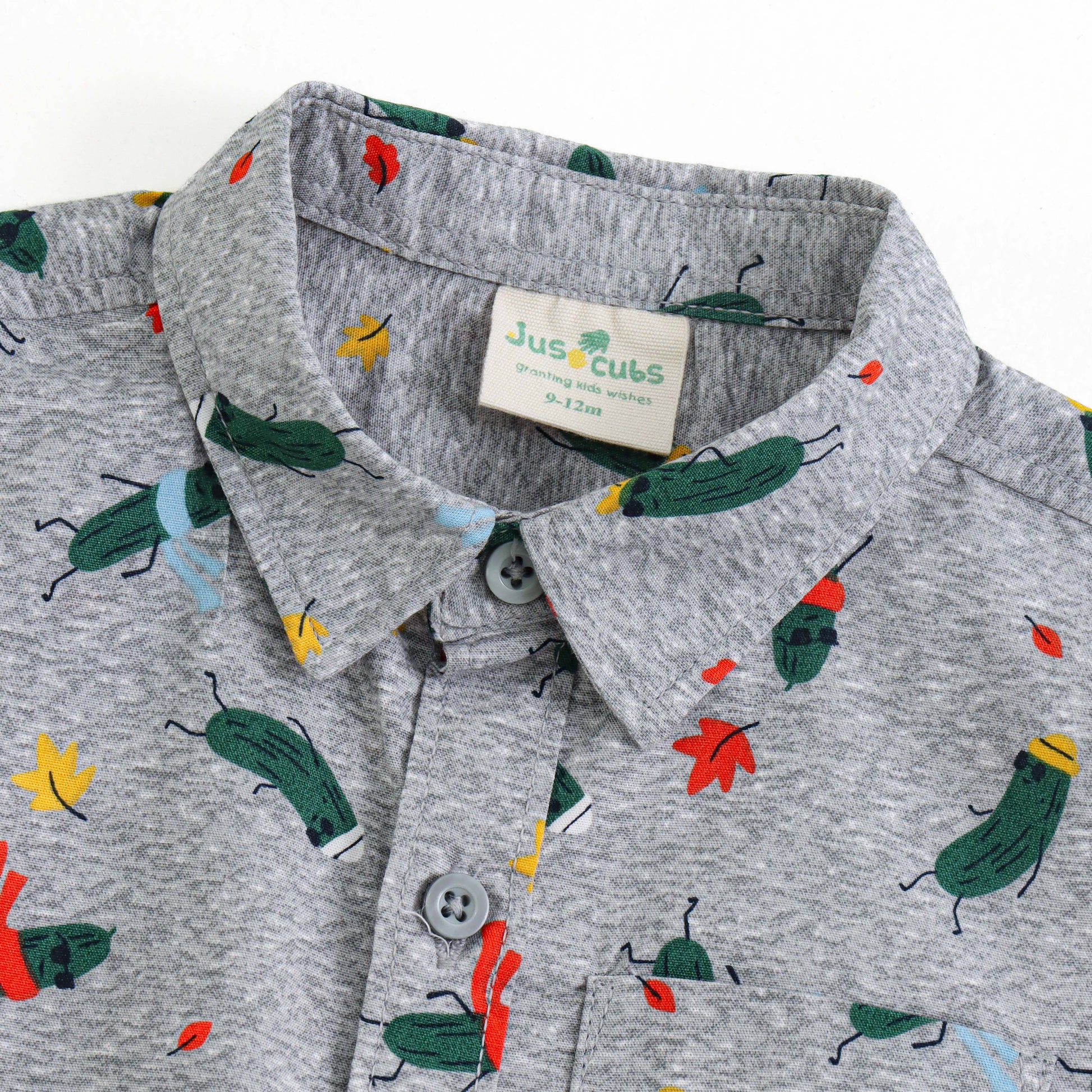 Baby Boys Grey Printed Shirt with Collar – Lightweight Cotton Summer Wear | JusCubs