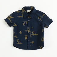 Baby Boys Navy Blue Animal Print Shirt – Soft Cotton Half Sleeve Kids Shirt by JusCubs