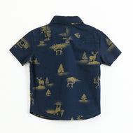 Baby Boys Navy Blue Animal Print Shirt – Soft Cotton Half Sleeve Kids Shirt by JusCubs