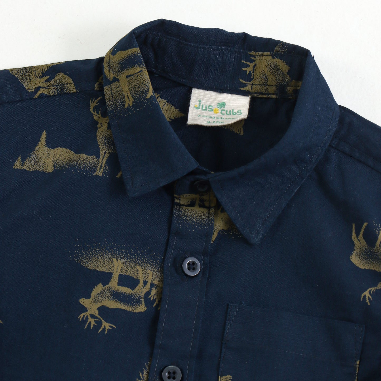 Baby Boys Navy Blue Animal Print Shirt – Soft Cotton Half Sleeve Kids Shirt by JusCubs
