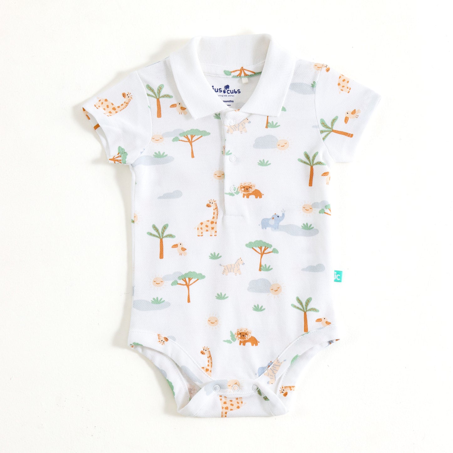 JusCubs Infant Boys Safari Print Polo Bodysuit