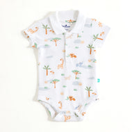 JusCubs Infant Boys Safari Print Polo Bodysuit