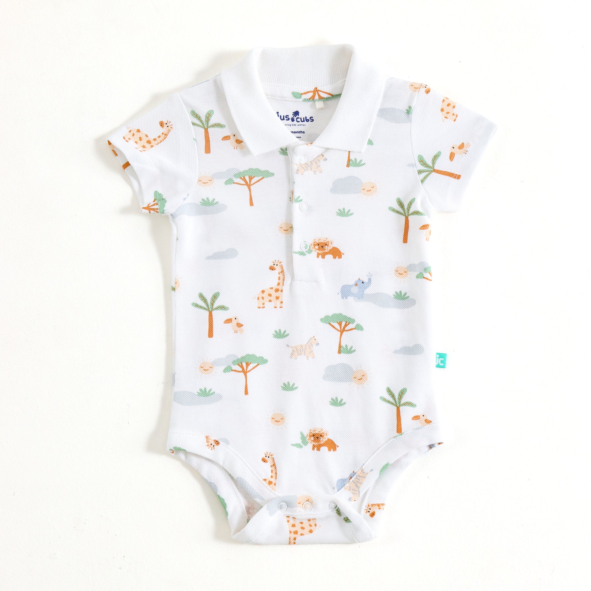 JusCubs Infant Boys Safari Print Polo Bodysuit