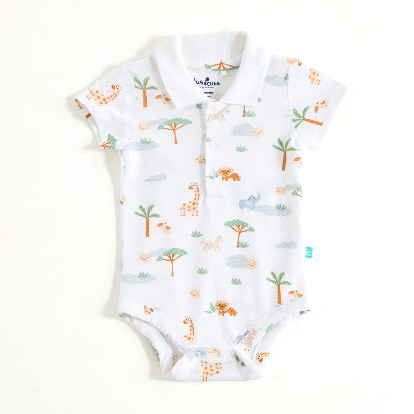 JusCubs Infant Boys Safari Print Polo Bodysuit