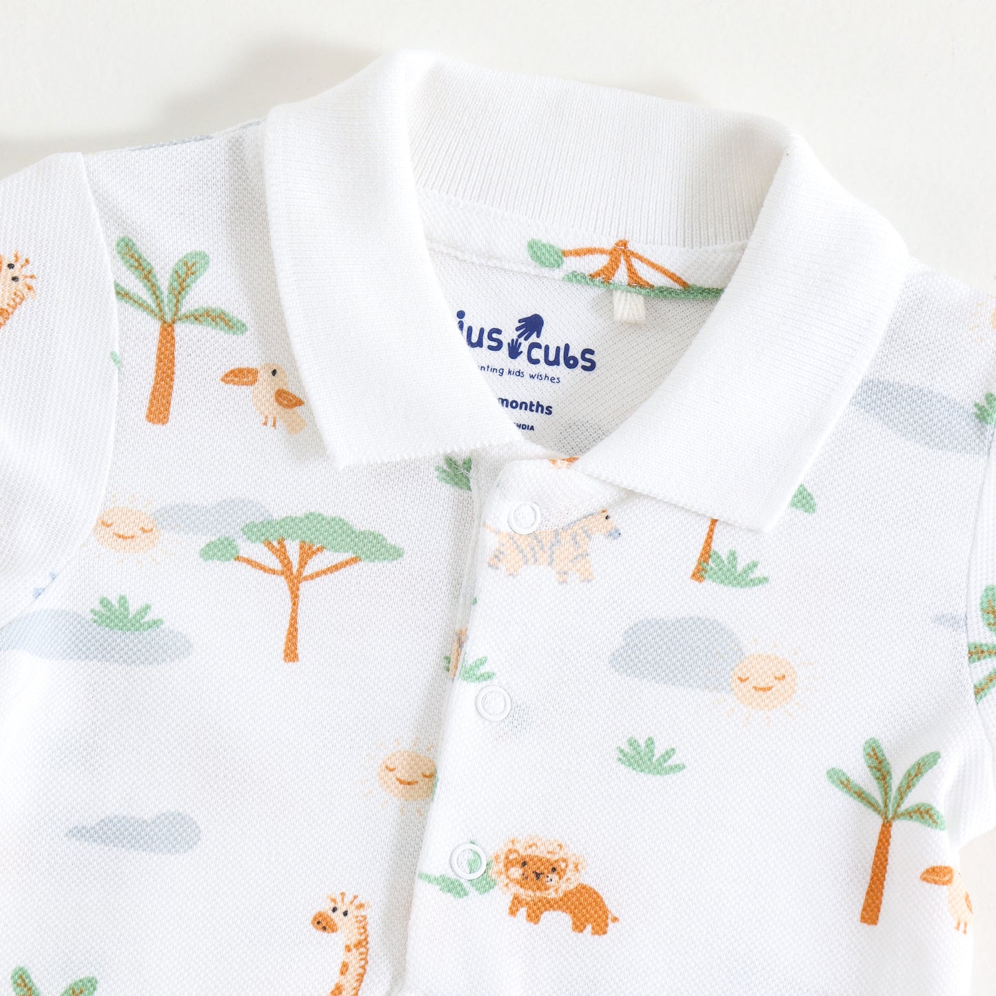 JusCubs Infant Boys Safari Print Polo Bodysuit
