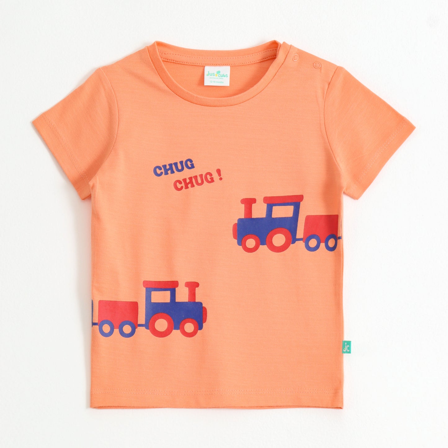 Baby Boys Peach Train Graphic Printed Cotton T-Shirt
