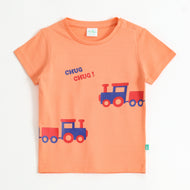 Baby Boys Peach Train Graphic Printed Cotton T-Shirt