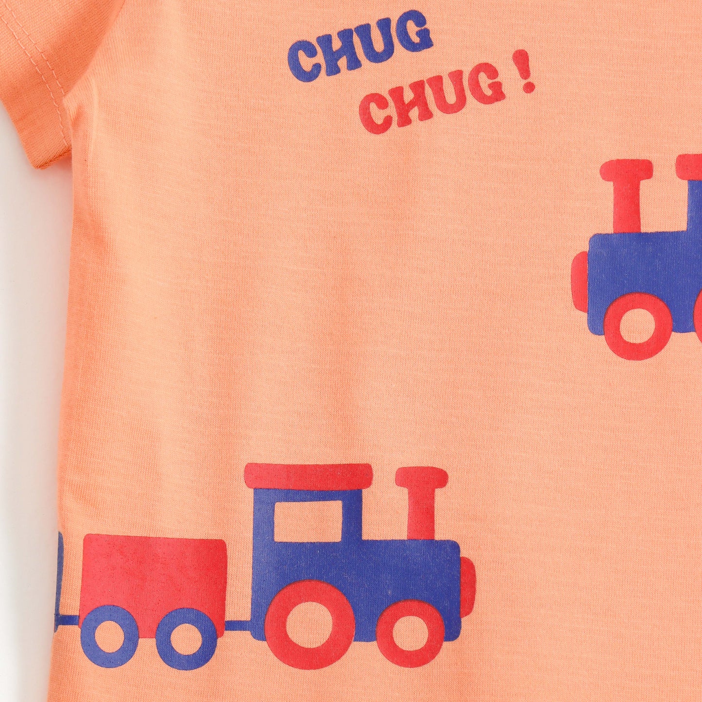 Baby Boys Peach Train Graphic Printed Cotton T-Shirt